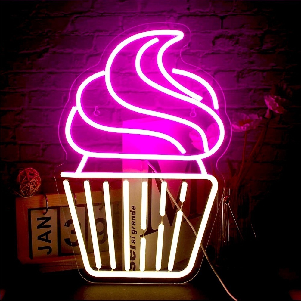 Cupcake Dessert Neon Pink White Cafe Kitchen Restaurant Light Kawaii Cute Decor